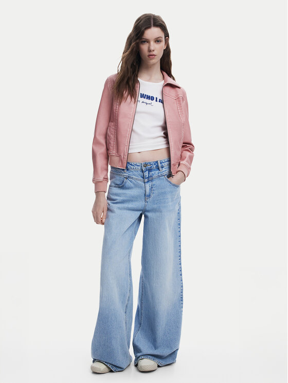 Desigual Desigual Dirbtinės odos striukė 25SWEW47 Rožinė Loose Fit