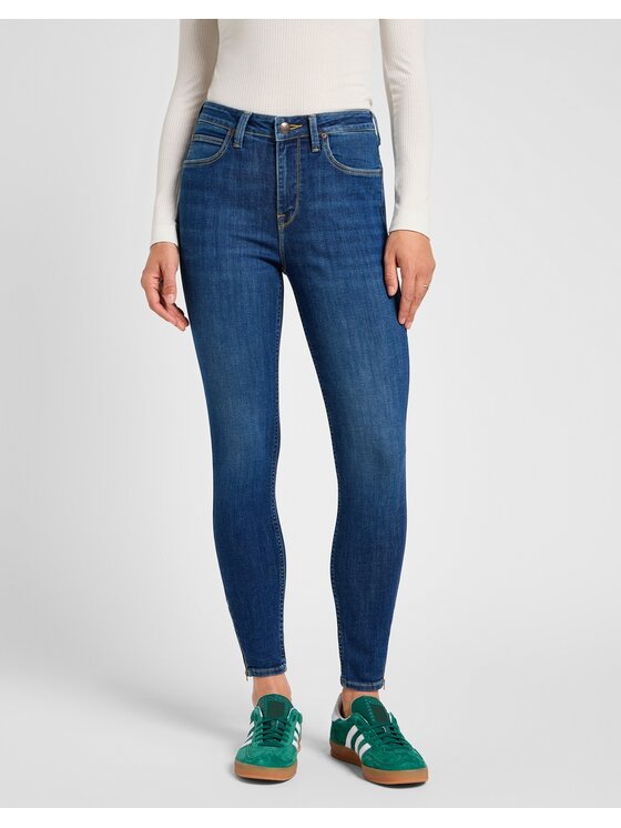 Lee Lee Jeansy Scarlett High Zip Indigo Realness Niebieski Skinny Fit