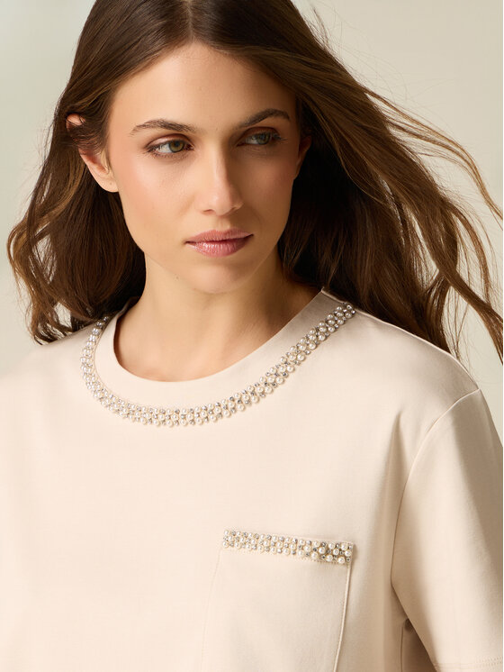 Oltre Oltre T-Shirt G023J004475N002 Kremowy Regular Fit
