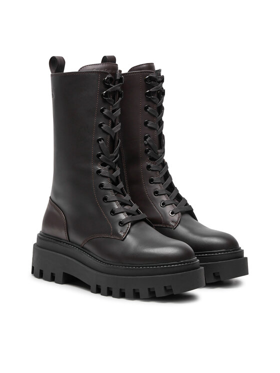 Calvin Klein Jeans Calvin Klein Jeans Kotníková obuv s elastickým prvkem Flatform Lace Up Boot Mg Lth YW0YW01544 Hnědá