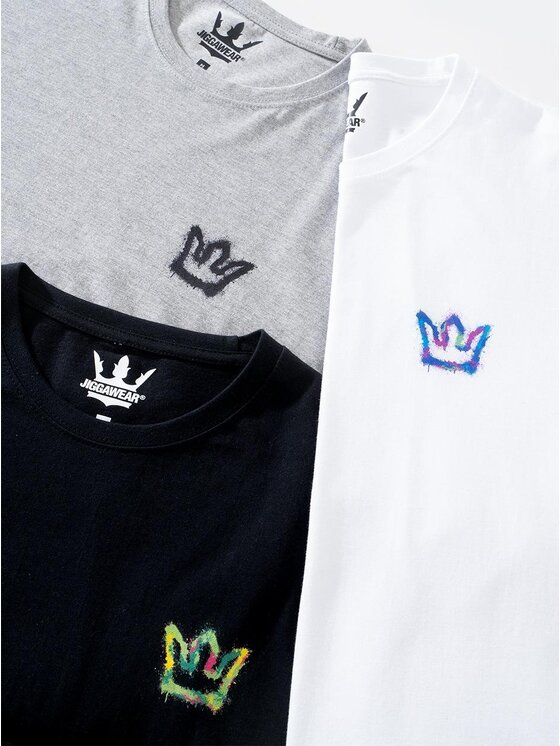 Jigga Wear Jigga Wear Komplet t-shirtów Zestaw 3 T-Shirtów Męskich Czarna / Biała / Szara Jigga Wear Mini Spray S Kolorowy Regular Fit