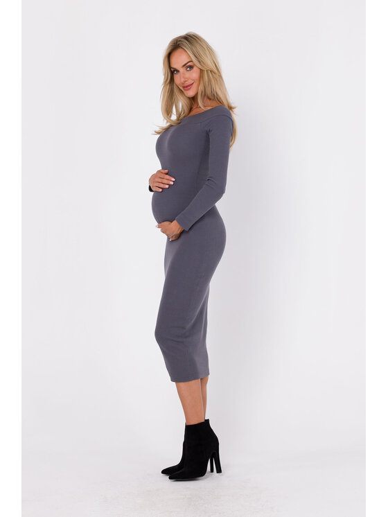 Made of Emotion Made of Emotion Úpletové šaty M757 Šedá Modern Fit