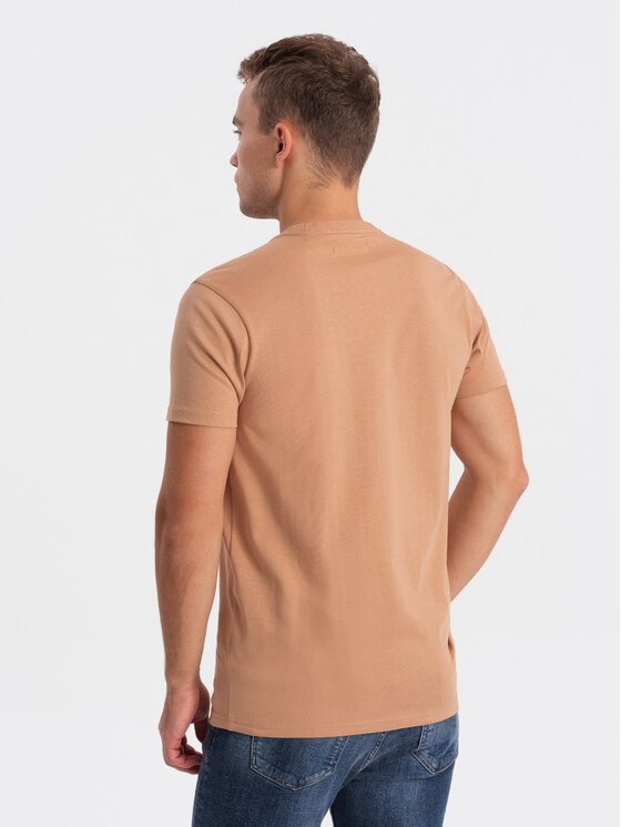 Ombre Ombre T-Shirt OM-TSPT-0154 Beżowy Regular Fit