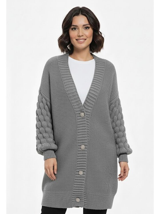 FIGL FIGL Kardigan M1270 Šedá Regular Fit