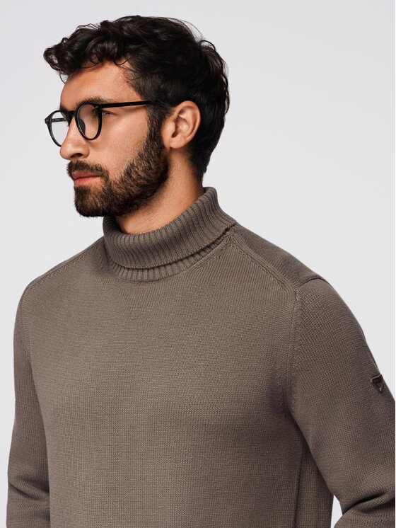 Ombre Ombre Sweter OM-SWTN-0163 Brązowy ciemny Regular Fit