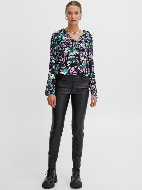 ICHI ICHI Hlače od imitacije kože 20117678 Crna Regular Fit