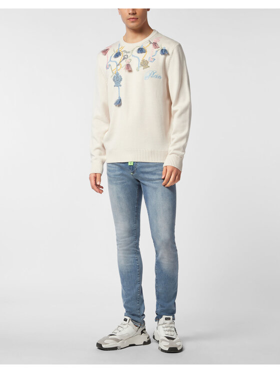 PHILIPP PLEIN PHILIPP PLEIN Sweter 26973 Biały Regular Fit