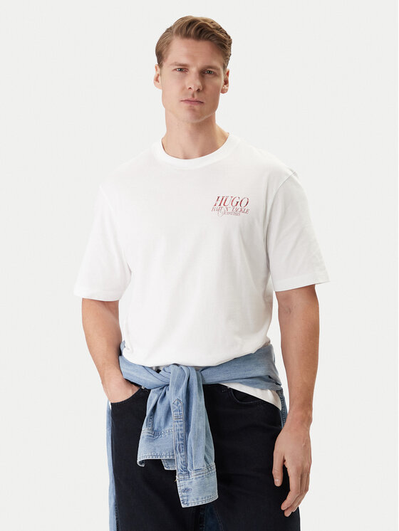HUGO Tricou Nofishix 50554370 Alb Regular Fit