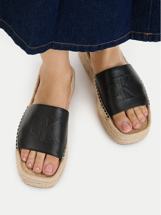Calvin Klein Calvin Klein Espadryle Flatf Espa Mule Lth Mg HW0HW03027 Czarny