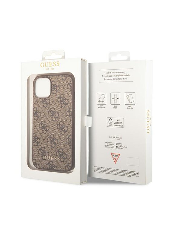 Guess Guess Etui na telefon iPhone 15 Plus Brązowy