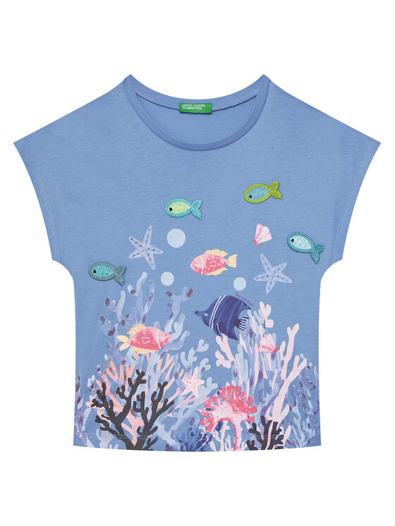United Colors Of Benetton United Colors Of Benetton Majica 3I1XG10JH Modra Regular Fit