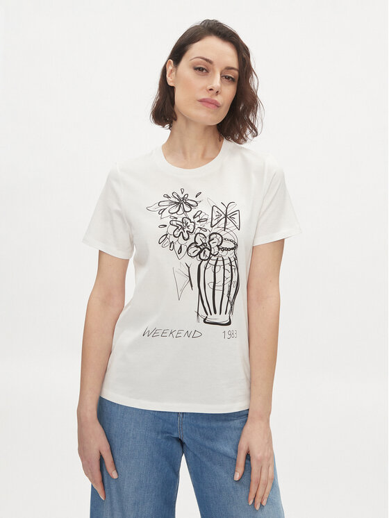 Weekend Max Mara Tricou Nervi 2415971051 Alb Regular Fit