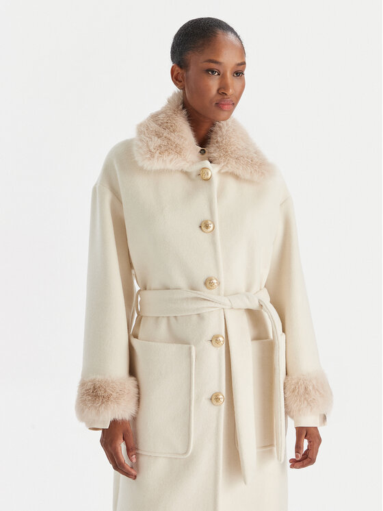 YES LONDON YES LONDON Vilnonis paltas CD1211 Kreminė Regular Fit