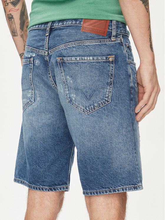 Pepe Jeans Pepe Jeans Džínsové šortky Relaxed Short Repair PM801074 Modrá Relaxed Fit