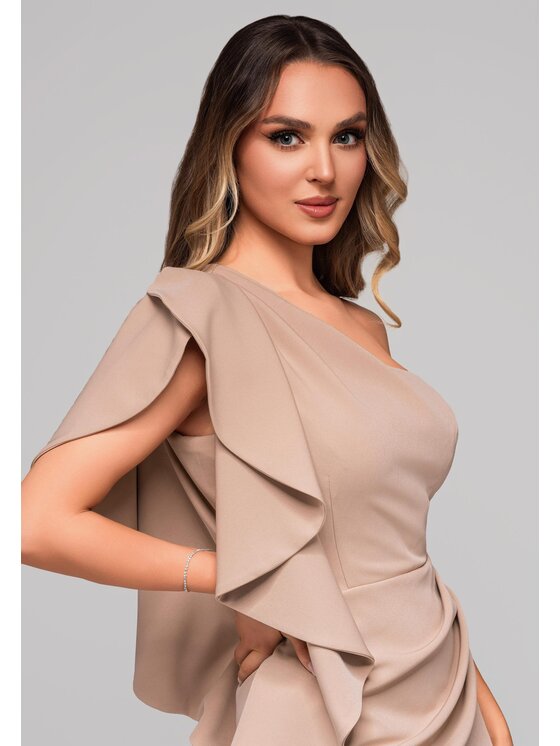 Ombre Ombre Sukienka koktajlowa LA-OM-DLR099 Beżowy Regular Fit