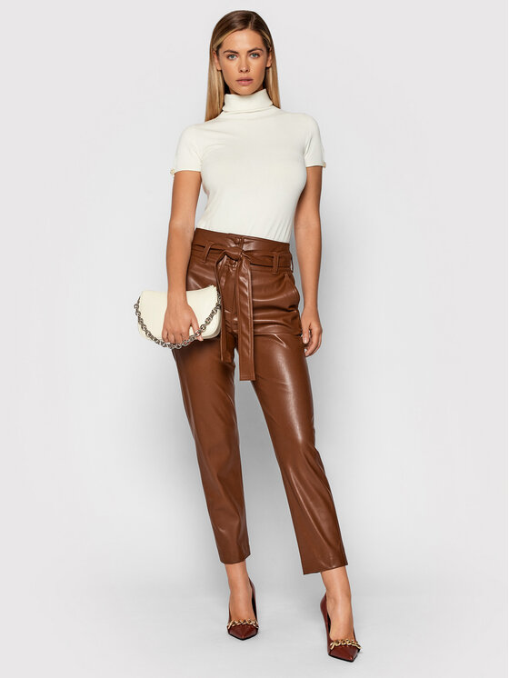 Liu Jo Dirbtinės odos kelnės WF1520 E0758 Ruda Relaxed Fit • Modivo.lt