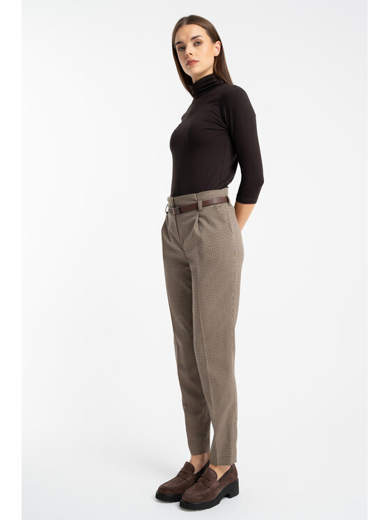 CLICK CLICK Kalhoty z materiálu 30-441 Hnědá Comfortable Fit