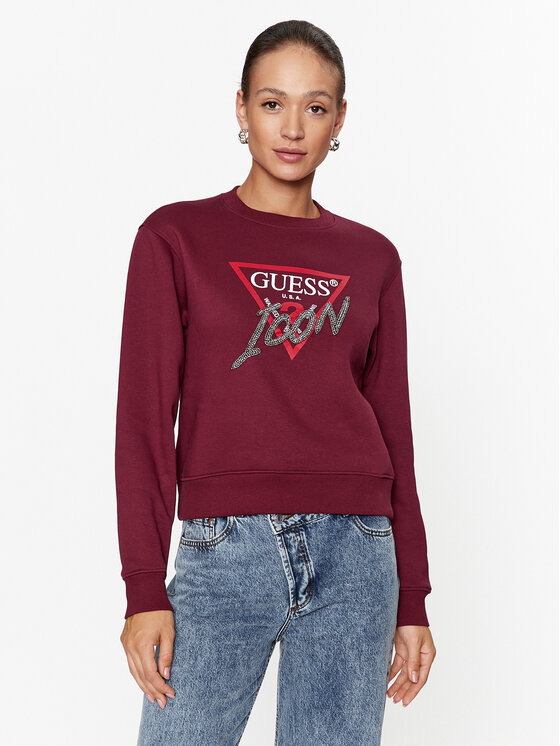 Guess Felpa W3BQ14 KB681 Bordeaux Regular Fit, taglia : XS