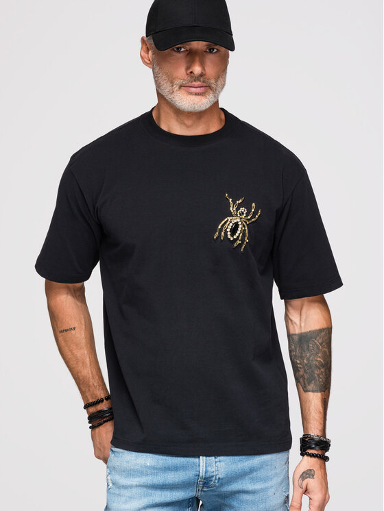Ombre Ombre T-Shirt OM-TSCT-0277 Czarny Loose Fit