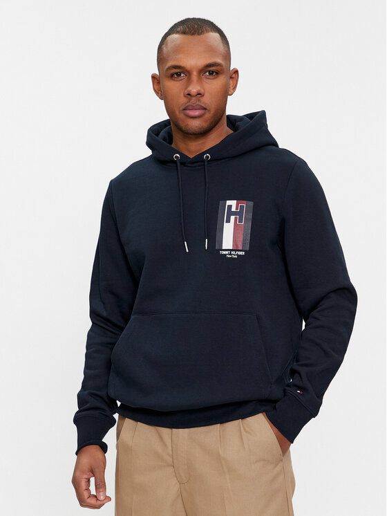 Tommy Hilfiger Džemperis ar kapuci Emblem MW0MW33665 Tumši zils Regular Fit