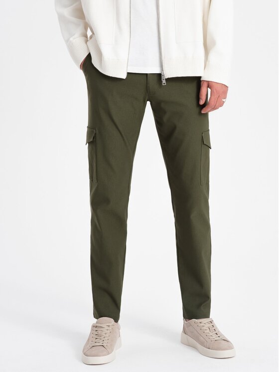 Ombre Ombre Kalhoty z materiálu OM-PACG-0178 Zelená Regular Fit
