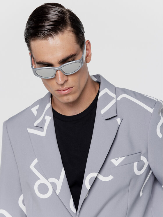 Pilawski Pilawski Marynarka MARYNARKA SZARA W MONOGRAM MĘSKA Szary Slim Fit
