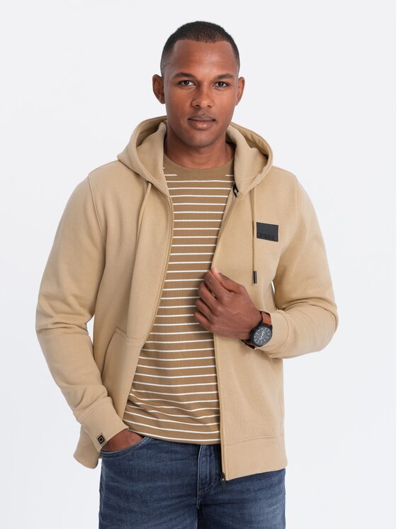 Ombre Ombre Mikina OM-SSZP-0140 Béžová Regular Fit