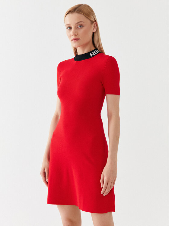 HUGO Hugo Úpletové šaty Sarty 50495572 Červená Slim Fit