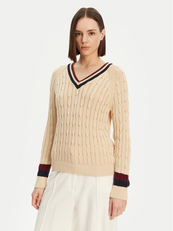 Tommy Hilfiger Damski Sweter, rozmiar M, Beżowy, Varsity WW0WW43972
