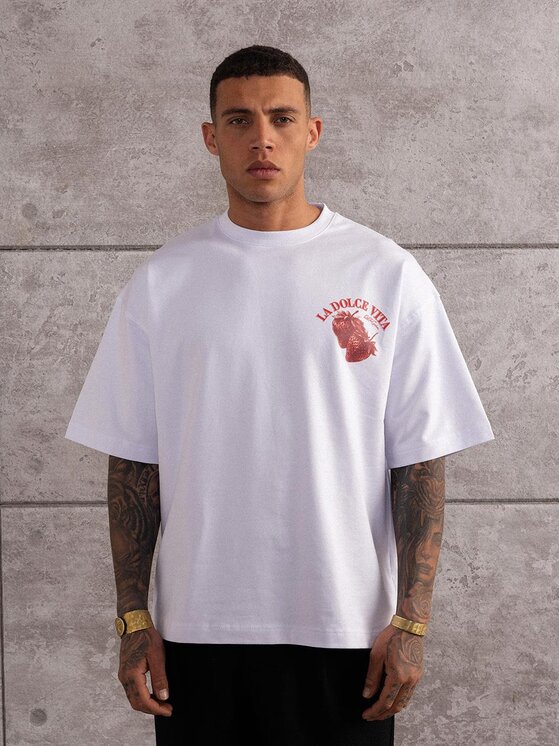 Jigga Wear Jigga Wear T-Shirt Koszulka Z Krótkim Rękawem Oversize Męska Biała Truskawki Dolce Vita M Biały Oversize