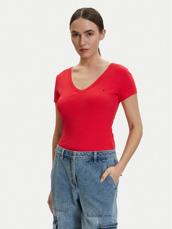Tommy Jeans Tricou DW0DW17385 Roșu Slim Fit