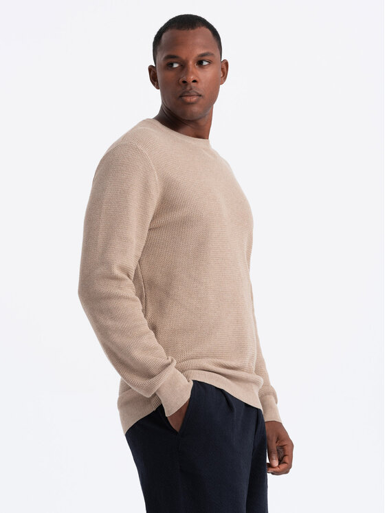 Ombre Ombre Sweter OM-SWSW-0142 Beżowy Regular Fit