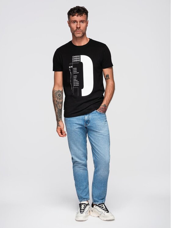 Ombre Ombre T-Shirt OM-TSPT-0166 Czarny Regular Fit