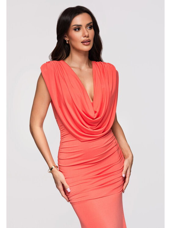 Ombre Ombre Sukienka wieczorowa LA-OM-DLR370 Koralowy Slim Fit