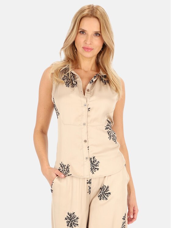 Perso Perso Bluzka CHCE243778F Beżowy Fitted Fit