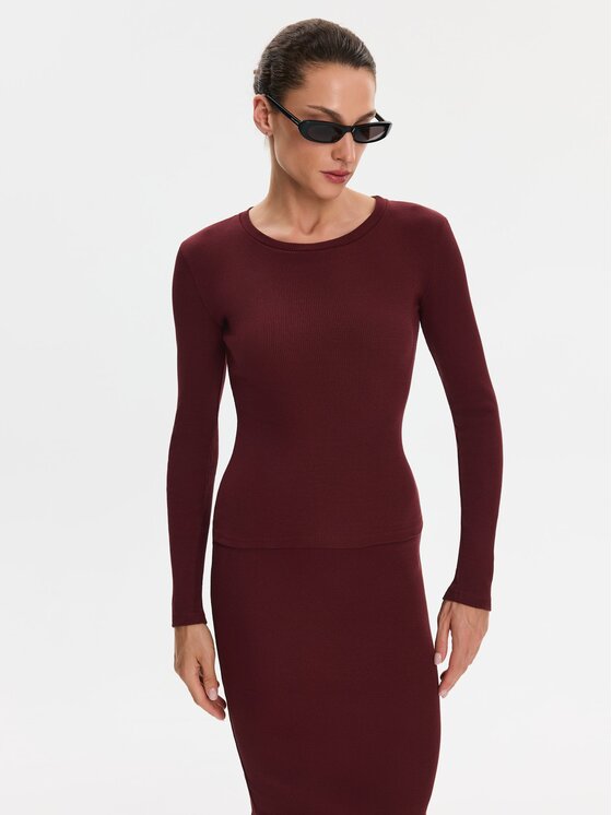 Nudyess Nudyess Bluzka Eos z prążka Bordowy Regular Fit
