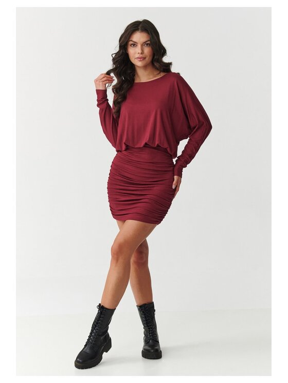 Makadamia Makadamia Sukienka codzienna M900 Bordowy Loose Fit