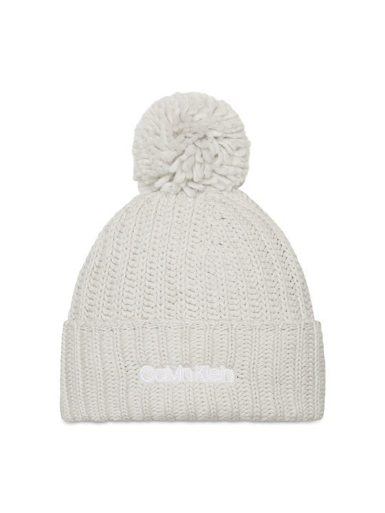 Czapka Calvin Klein, Szare, Oversized Knit Beanie W/Pompom K60K608535