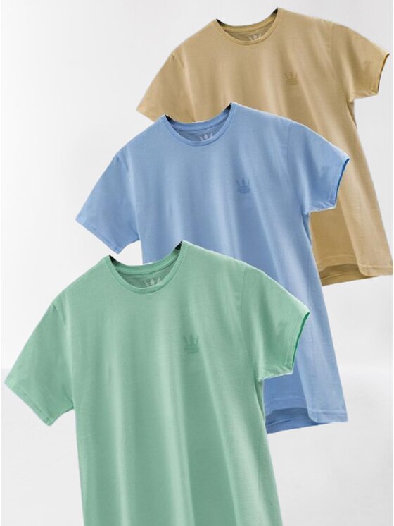 Komplet 3 t-shirtów, rozmiar L, Beżowy, Zestaw 3 T-Shirtów Męskich Beżowa / Miętowa / Błękitna Jigga Wear Tonal Crown XXL