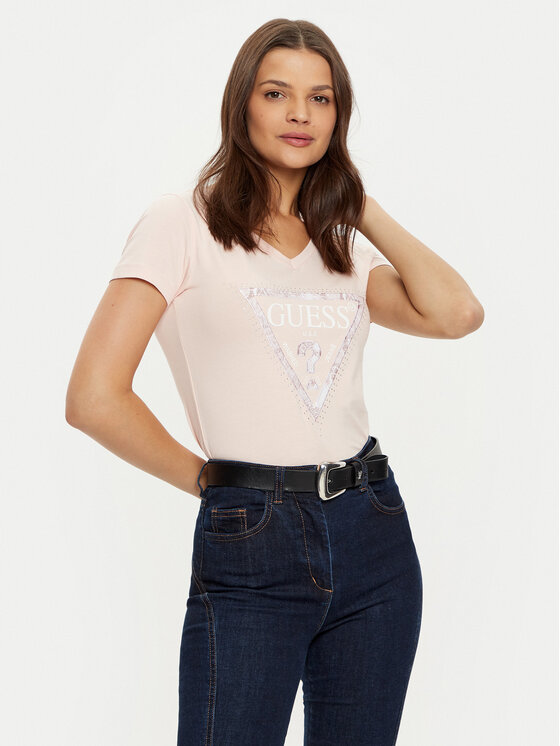 Guess Guess T-Shirt W5RI21 J1314 Beżowy Regular Fit