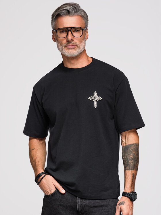 Ombre Ombre T-Shirt OM-TSCT-0276 Czarny Loose Fit
