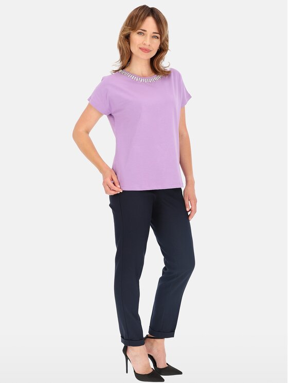 Perso Perso T-Shirt TCE243000F Fioletowy Regular Fit