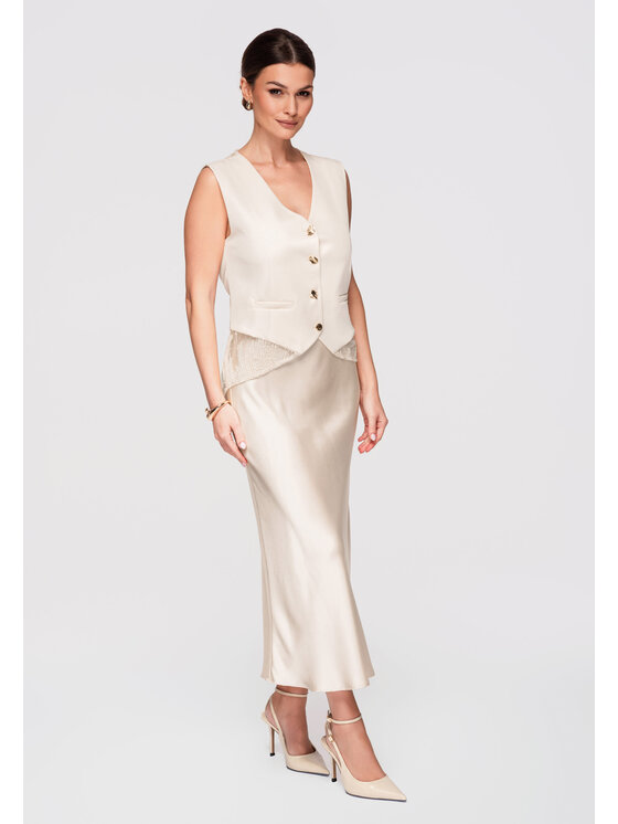 Ombre Ombre Kamizelka OW-VE-E0002 Beżowy Slim Fit