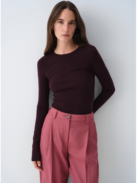 La Mania La Mania Longsleeve NANCY Bordowy Slim Fit