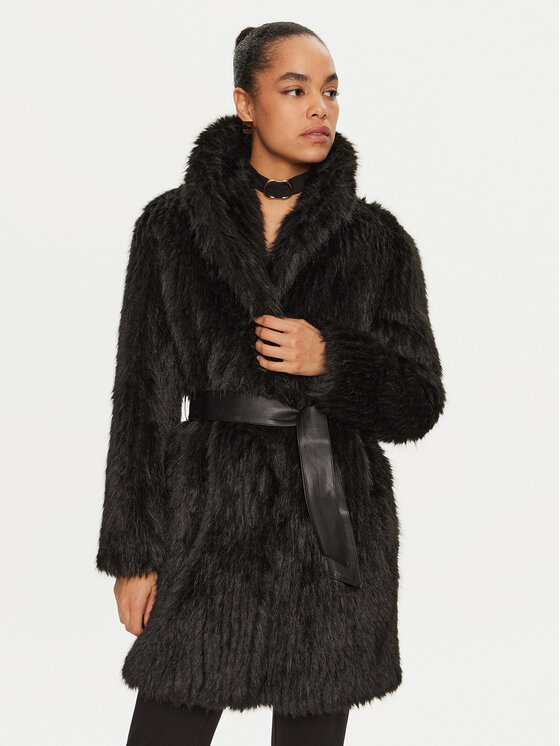 Gaudi Gaudi Pelzmantel 421FD39005 Schwarz Regular Fit