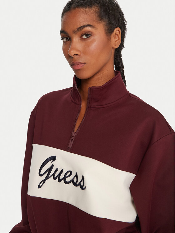 Guess Guess Bluza V5BQ00 KCX22 Bordowy Regular Fit