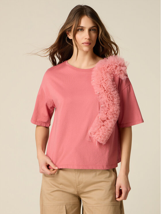 Oltre Oltre T-Shirt G014J004371N006 Różowy Regular Fit