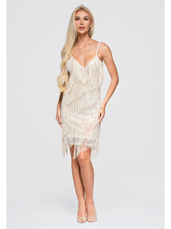 Ombre Ombre Sukienka wieczorowa LA-OM-DLR404 Kremowy Loose Fit