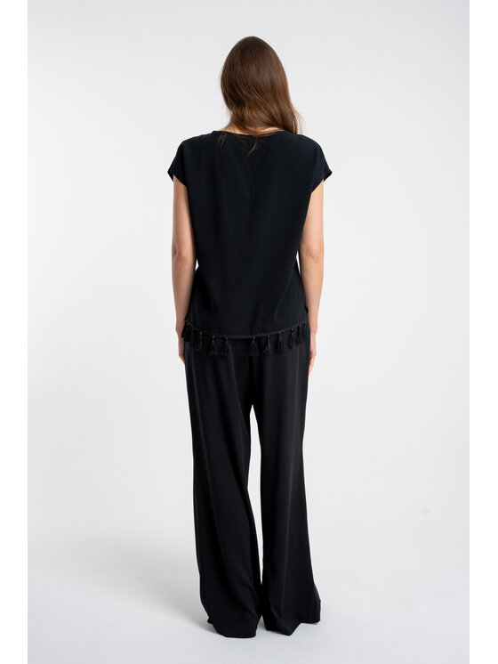 CLICK CLICK Kalhoty z materiálu 30-355 Černá Loose Fit