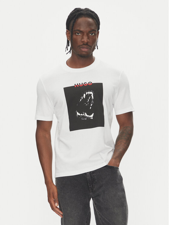 HUGO Męski T-Shirt, rozmiar L, Biały, Dobero 50542734